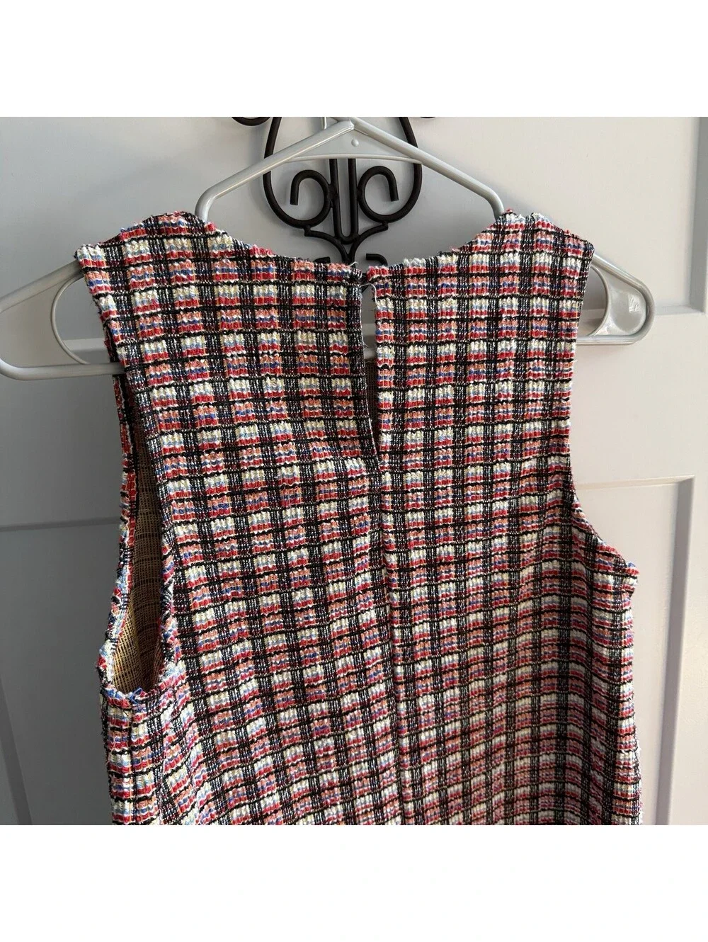 Zara Basic Tweed Shift Dress Womens S Plaid Pearl Button Pockets Sleeveless
